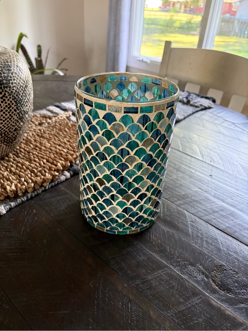 Yankee Candle Teal & Turquoise Mosaic Tiled Glass Holder